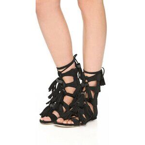 Jeffrey Campbell Redondo Gladiator Black Suede Sandals With Tassels Size US 6